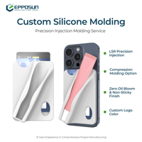 Support de carte arrière pour téléphone en silicone moulé par injection LSR OEM avec fente pour rouge à lèvres, accessoires de moulage en silicone personnalisés