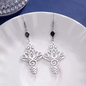 <b>Lotus</b> Flower Dangle Earrings Stainless Steel Yoga Buddhism Pendant Drop Earring Spiritual <b>Jewelry</b> Gift for Women - Product Image 4