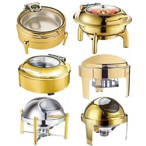 Luxury Gold Fuel Food Warmer Chafing <strong>Dishes</strong> Party Catering Equipment Buffet Set <strong>Saving</strong> <strong>Dish</strong> Round Roll Top Chafer <strong>Dish</strong> - Product Image 4
