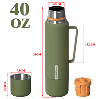 Grande bouteille d'eau isotherme en acier inoxydable de 1200 ml, sans BPA, de qualité alimentaire, sûre pour les enfants, avec couvercle-coupelle intégré