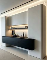 Buffet Modulaire Moderne en Bois Massif Écologique avec 5 Étagères Réglables, Portes à Panneaux Plats, 3 Tiroirs et 4 Compartiments pour Salon