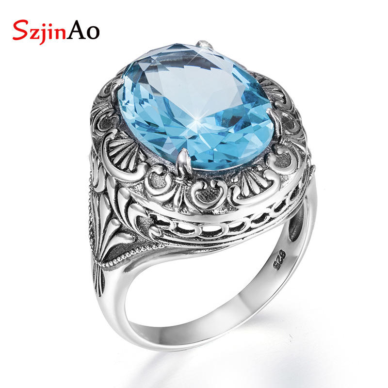 Bague de luxe en argent Sterling 925, bijoux de turquie, saphir