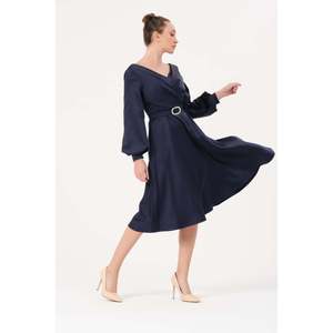 Robe décontractée pour femme DANS 1599, coupe classique, bleu marine, pour tous les jours - Robe midi à manches longues confortable en mélange de polyester et de coton - Product Image 3