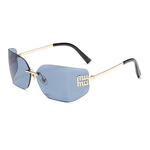 Luxury Rimless Cut Edge Women Sunglasses UV400 Protection Custom Curved Lens Fashion Designer <b>Eyewear</b> - Product Image 3