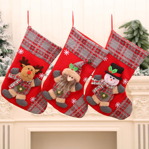 New cross-border 3D large Christmas stocking gift bag with Santa <b>bells</b> and plaid stockings - Christmas decorations - Product Image 4