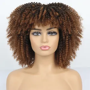 Hot Selling Lieferant mit Pony großes Haar gerade kurze Perücken für schwarze Frauen lockige Stirnband Perücke verworrene natürliche Afro Perücken