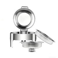 Chafing Dish Mewah 6L Komersial dari Baja Anti Karat dengan Tutup Kaca Bulat untuk Pemanas Makanan Prasmanan, Peralatan Prasmanan untuk Hotel, Restoran, dan Pesta