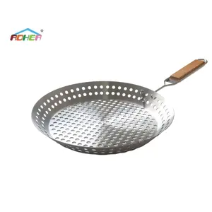Aohea High Quality Folding BBQ Barbecue Plate Circular Non Stick Stainless Steel BBQ Barbecue Basket Baking Pan