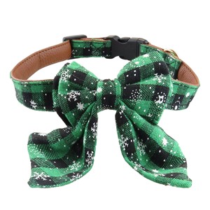 Colliers pour chien à carreaux de Noël avec nœud papillon, boucle réglable pour petits chiens, style hiver, motif rouge et vert - Product Image 3