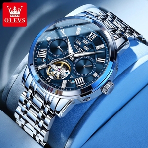 OLEVS Men's <b>Watches</b> <b>Skeleton</b> Flywheel <b>Automatic</b> Mechanical Original Wristwatch for Man Waterproof Luminous Perpetual Calendar - Product Image 1