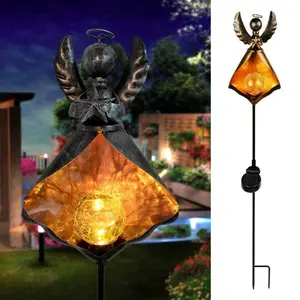 Luzes solares ao ar livre anjo decorativo, vidro rachado, globo, luzes para jardim, energia solar, para jardim, quintal, gramado, decoração de pátio,