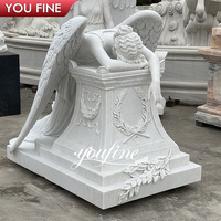 Statue d'ange pleurant de cimetière antique en marbre naturel douloureux pour pierre tombale