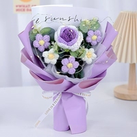 Grosir lampu LED anyaman buatan tangan buket bunga rajutan untuk hadiah Hari Valentine Ibu