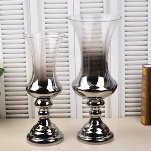 定制标志银色高可逆中心件透明喇叭形24英寸玻璃小号花瓶