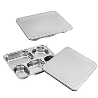 Plateau alimentaire divisé en acier inoxydable avec couvercle, assiette à lunch multi-compartiments pour enfants, cantine scolaire et préparation des repas quotidiens