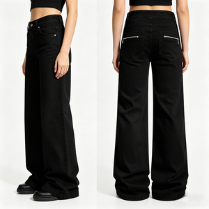 Jeans Baggy à Jambes Larges sur Mesure pour Hommes, Poches Surdimensionnées, Fermeture Éclair, <span class=keywords><strong>Coupe</strong></span> Slim, Streetwear, Denim Japonais Selvedge Noir - Product Image 5