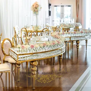 Свадебный стол из нержавеющей стали со змеиным покрытием на четыре четверти с подвесным кристаллом