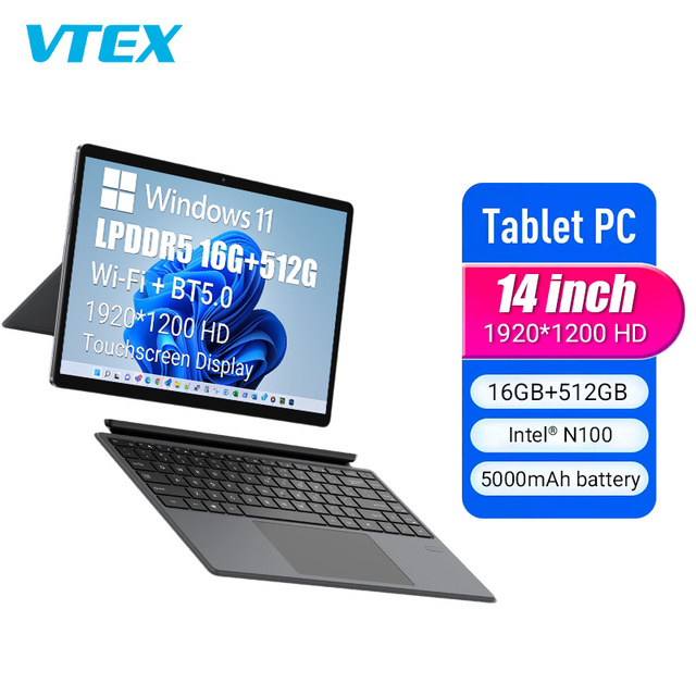 14.1 " N95 CPU 16GB 512GB Win 11 Surface Tablette Touch Screen Case 16GB 512GB Tpye-c Business Office Tablet PC Laptop 2 in 1