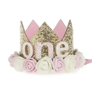 Baby Birthday Party Hat Princess Crown fascia 1 2 3 anni decorazioni per il compleanno Baby Shower forniture per feste per bambini di 1 ° compleanno