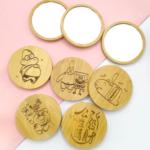 Runwood エコフレンドリー カスタムロゴ形状 ポータブルミニ竹製丸型手鏡 ポケットメイクアップ 木製クラフトギフトミラー - Product Image 2