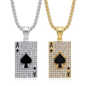 Collier Pendentif As de Pique Hip Hop Bar <span class=keywords><strong>Rap</strong></span> Poker 2026 pour Hommes, Bijou Tendance en Acier Inoxydable Plaqué Or 18K Étanche - Product Image 2