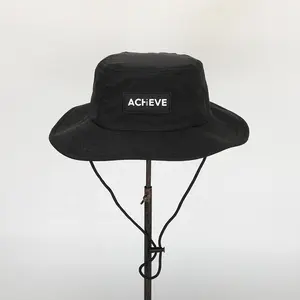 Bán buôn tùy chỉnh biểu tượng cao su khô nhanh đen Polyester Safari gorras, Sun Shade bãi biển cap, ngư dân rộng vành chuỗi xô hat