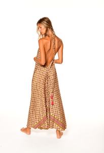 OEM personnalisé vente en gros 2024 femmes été solide impression parole longueur robe conception à la main manches courtes décontracté plage fête naturel - Product Image 4