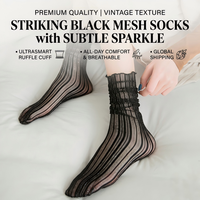 Chaussettes transparentes en maille scintillante vintage pour femmes - Chaussettes mi-mollet ultra-fines côtelées transparentes avec bordure à volants et accents brillants