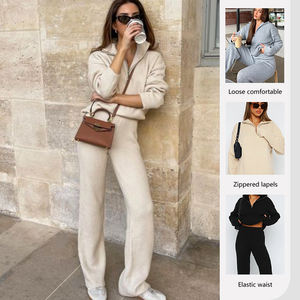 Conjuntos Deportivos de Suéteres de Punto con Media Cremallera y Pantalones Anchos Holgados para Mujer, Ideales para Otoño e Invierno - Product Image 6
