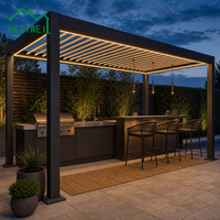 Pergola à lames orientables en aluminium HESIWEI avec éclairage LED, cadre en 6063 T6 avec revêtement en poudre, toit à lames motorisé, gazebo sur mesure
