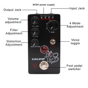 MOSKYAUDIO KING RAT Pédale d'effet guitare-Distorsion, True Bypass Circuit, Processeur multi-effets avec alimentation électrique - Product Image 5