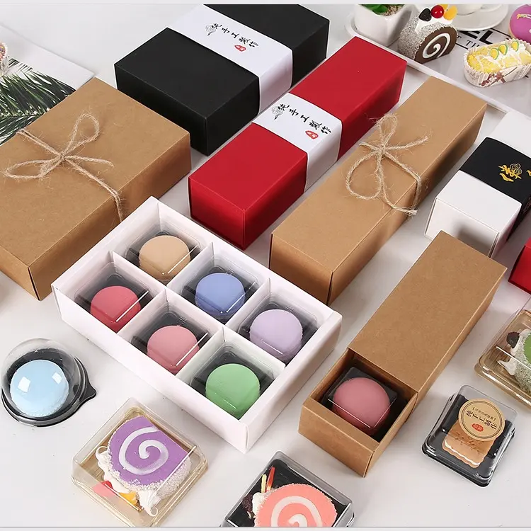 Lade Kraftpapier Cookie Box Macaron Dessert Verpakking Snoep Snacks Eco-vriendelijke Verpakking Dozen Voor Cake