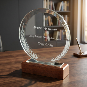 Trophée en cristal et bois avec gravure laser 140x170mm, thème lettres, pour cadeaux promotionnels et de bienvenue - Product Image 2