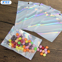 En stock, sac à fermeture éclair holographique arc-en-ciel, sac en mylar anti-odeur refermable pour étui de téléphone, lunettes, cosmétiques, accessoires