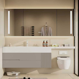 Mobile Bagno con Lavabo Singolo da 56 Pollici e Oltre, Stile Minimalista Elegante, Lavabo Integrato in Pietra Ingegnerizzata - Product Image 3
