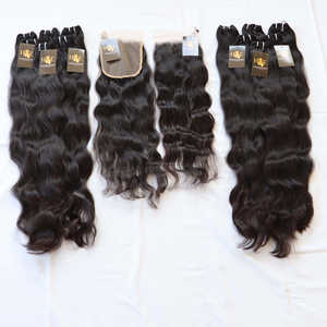 Extensiones de cabello humano indio, mechones de pelo Natural y negro sin procesar con cierre de encaje Hd, ondulado - Product Image 1