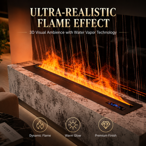 <span class=keywords><strong>Insert</strong></span> de <span class=keywords><strong>cheminée</strong></span> électrique moderne à vapeur d'eau avec atomiseur ultrasonique 3D, flamme LED, télécommande et contrôle par application intelligente - Product Image 2