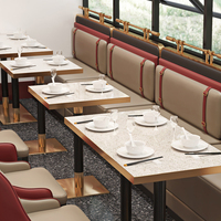 Chaise de chaîne d'hôtels de luxe sur mesure, banquette de restaurant double en acier inoxydable et table ronde longue en pierre de marbre