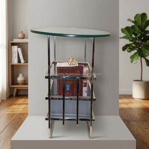 Oval <b>Glass</b> Top <b>Side</b> <b>Table</b> with Metal Frame and Storage Shelf Modern Design for Living Room - Product Image 3