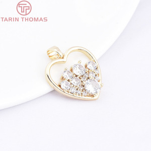 Colgantes en Forma de Corazón de Latón Chapado en Oro de 24K con Circonita, Accesorios de Alta Calidad para la Fabricación de Joyería DIY - Product Image 3