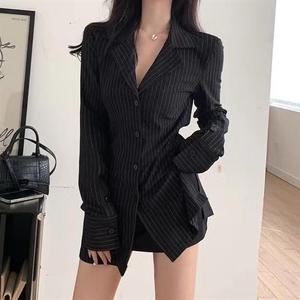 Lingerie Sexy Taglie Forti, Costume da Segretaria a Righe, Maniche Lunghe, Slim Fit, Lunghezza Media - Product Image 2