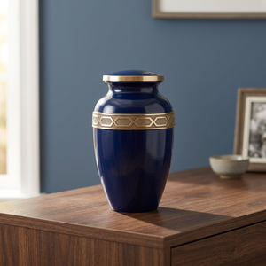 Blue Brass Cremation Urn Traditional Memorial <b>Keepsake</b> Vase Adult Human <b>Ashes</b> Tabletop Decor - Indian Home Crafts - Product Image 1