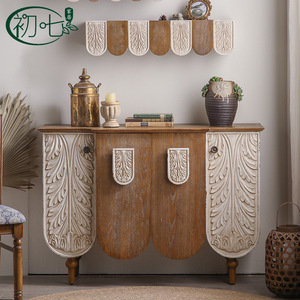 French Style Solid <b>Wood</b> Embossed <b>Sideboard</b> Distressed Paint Storage Cabinet Entryway Furniture - Product Image 5