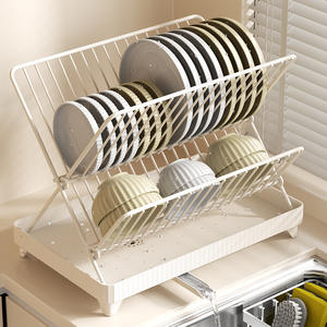 ชั้นวางจานครัวแบบสองชั้น HDL พร้อมถาดรองน้ำทรงสี่เหลี่ยม สำหรับจัดเก็บบนเคาน์เตอร์ ใช้ในครัวเรือน - Product Image 2
