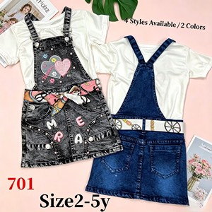 Conjunto de 2 Piezas YQ360 de Moda para <span class=keywords><strong>Niña</strong></span> Pequeña de 2 a 5 Años, <span class=keywords><strong>Falda</strong></span> Vaquera con Apliques de Corazón y Mariposa, Camiseta <span class=keywords><strong>Blanca</strong></span> a Juego, 8.5 Dólares - Product Image 2