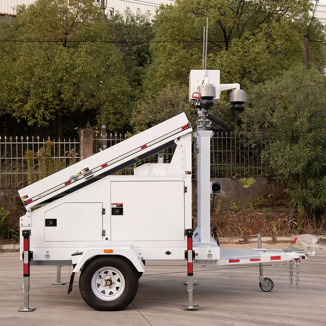 Portable Mobile Solar Monitoring Tower CCTV Camera Surveillance Trailer with 3 Camera