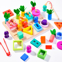 Juego de Pesca Magnético Tridimensional Cuatro en Uno, Bloques de Construcción de Madera para Bebés y Niños Pequeños de 0 a 3 Años, Formas Montessori