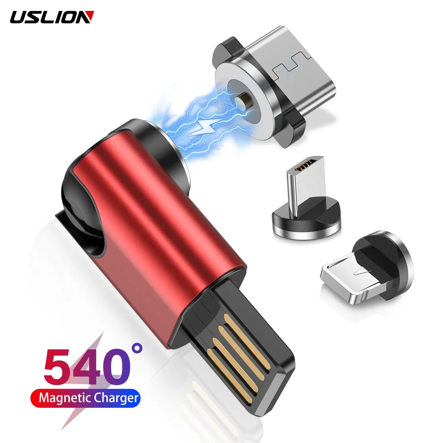 USLION Mini 540 Rotation Magnetic Charger Mobile Phone Adapter USB Type C Converter Cable for iphone Huawei Samsung