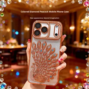 Diamante colorato pavone gradiente Glitter Design di lusso per iPhone 17 Pro Max custodia <span class=keywords><strong>Apple</strong></span> 17 strass placcato copertura del telefono - Product Image 1