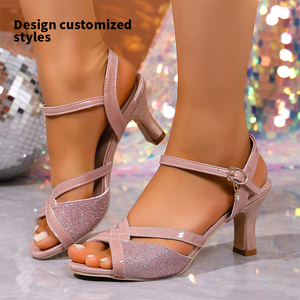 Nouvelles sandales sexy pour femmes à talons hauts, talons fins, <span class=keywords><strong>talon</strong></span> carré, empeigne en X, boucle ovale, bout ouvert, chaussures pour femmes A-HA-03 - Product Image 2